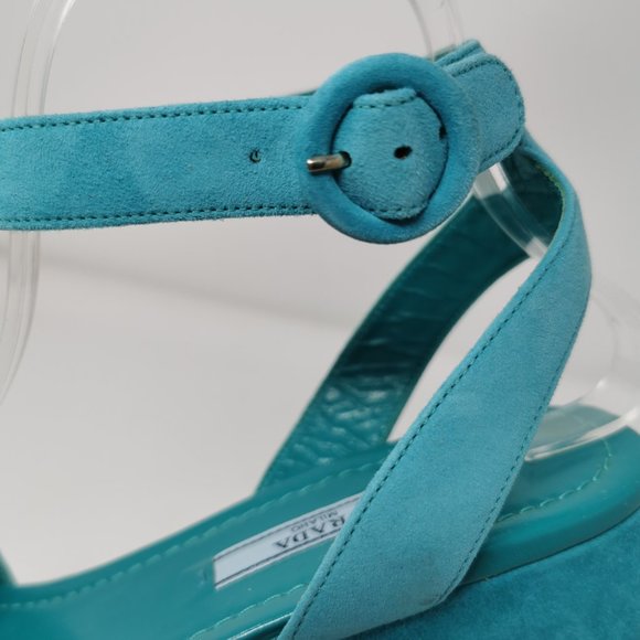 Prada Blue Suede Wedge Platform Heels - Picture 8 of 13
